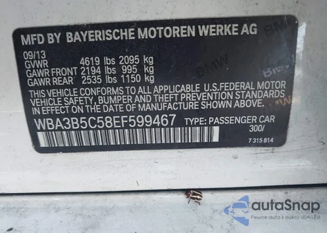 2014 BMW 328I xDrive z USA, uszkodzony, nr VIN WBA3B5C58EF599467